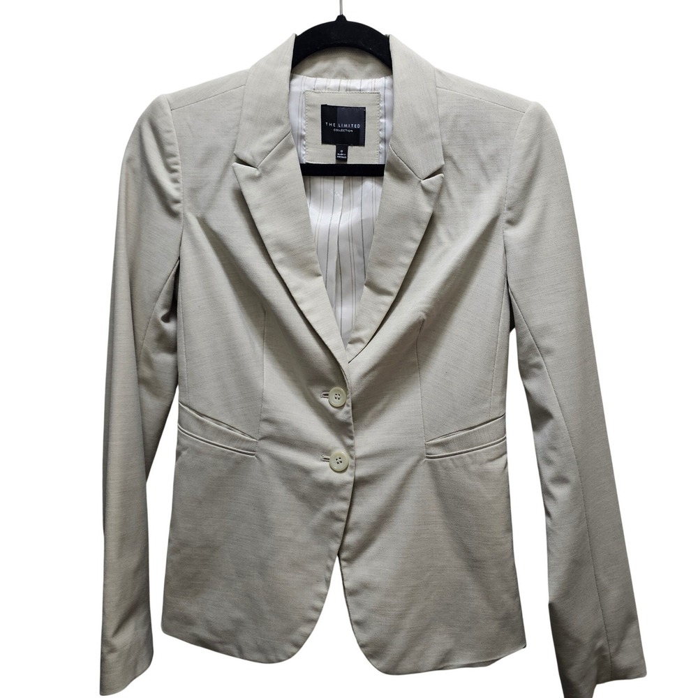 Limited Womens Beige 2 Button Blazer Pinstripe Sz 0 Professional Career Classic
